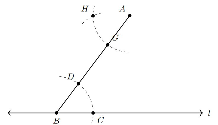 Step 5: Copying the Angle's Width Step 5: Arc drawn with center G and radius CD, intersecting the other arc at H.